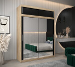 Šatní skříň Abi T3 s nástavcem Barva korpusu: Černá, Rozměry: 150 cm, Dveře: Černá