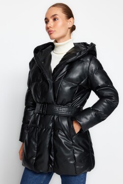 Trendyol Black Premium Oversize péřová bunda kapucí