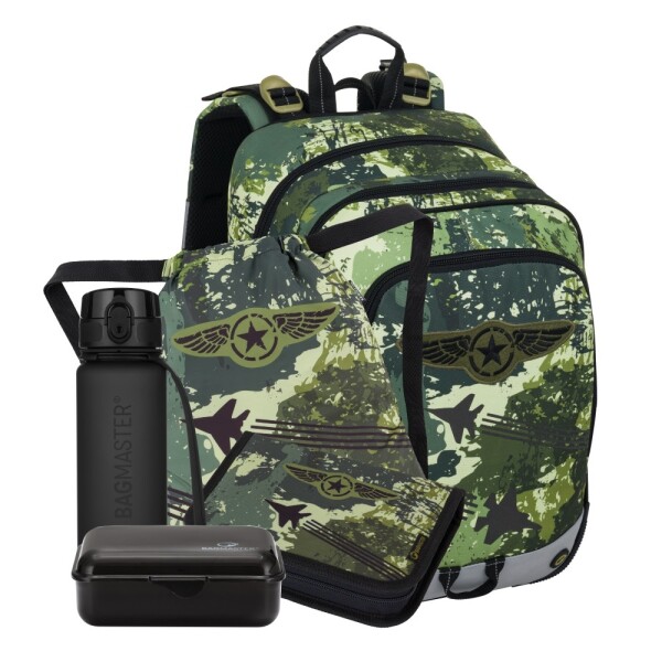 Školní batohový 5-dílný set Bagmaster ALFA 25 B STÍHAČKA (batoh,penál,sáček na cvičky,box na svačinu,láhev)