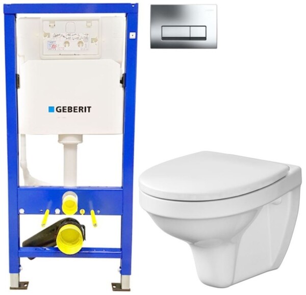 GEBERIT DuofixBasic s chromovým tlačítkem DELTA51 + WC CERSANIT DELFI + SEDÁTKO 458.103.00.1 51CR DE1