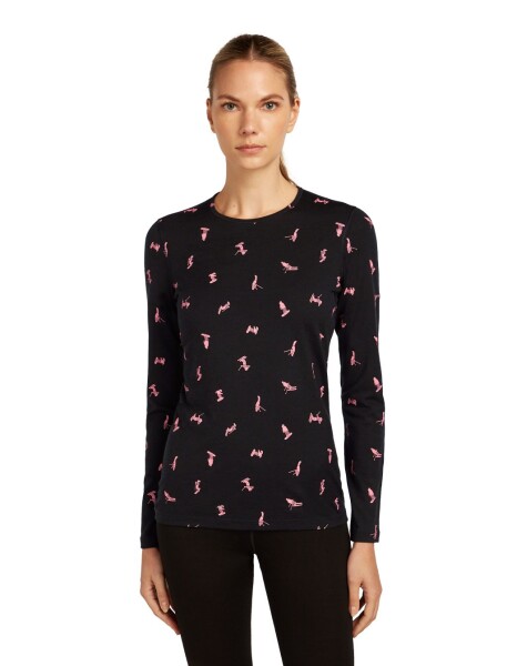 Dámské merino tričko s dlouhým rukávem ICEBREAKER Wmns 200 Oasis LS Crewe Ski Day, Black/Acid Pink/Aop velikost: XS
