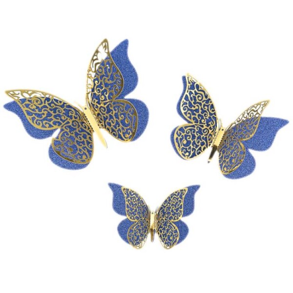 Dortisimo Nejedlá dekorace modro-zlatá Motýlci (12 ks)