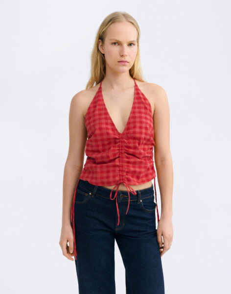 Thinking MU Red Hiba Seersucker Top RED M