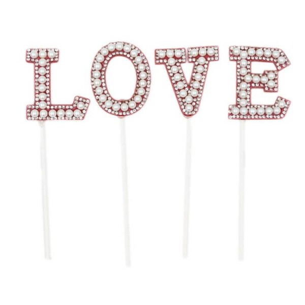 Dortisimo Zápich do dortu červený s perlami LOVE (4 ks)