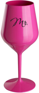 MR. růžová nerozbitná sklenice na víno 470 ml