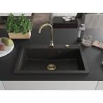 MEXEN/S - Elix granitový dřez 1-miska 800 x 500 mm, černá/zlatá metalik, sifon zlatá 6527801005-75-G