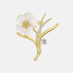 Luxusní brož s perleťovým květem a třpytivými zirkony, Zlatá