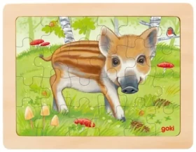 GOKI Dřevěné puzzle Lesní zvířátka: Prasátko