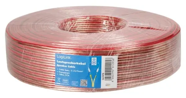 LogiLink Reproduktorový kabel průhledný / Reproduktorový kabel / 2x 0,75 mm2 / 100 m (CA1078)