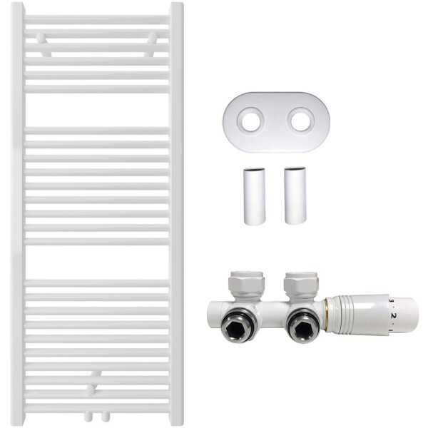 CERANO - Koupelnový radiátorový set Lincoln - ústřední vytápění - středové připojení 50 mm - 366W - bílá lesklá - 1200x500 mm CER-663406