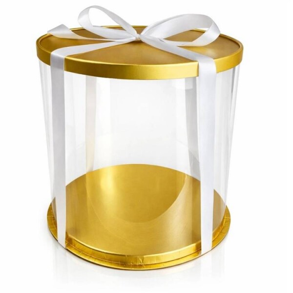 Cake Star Cake Star 4Cake Plastový kulatý box na dorty zlatý bez stuhy (31 x 31 x 46 cm)