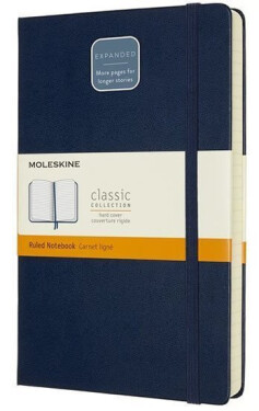 Zápisník Moleskine Expanded - tvrdé desky, L, linkovaný - modrý