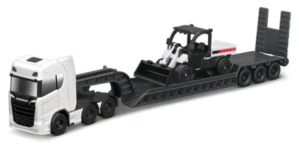 Maisto Mini pracovní stroje - Sada tahače Scania 770S s přívěsem + Toolcat 5600