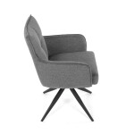 Židle jídelní, taštičkové pružiny v sedáku, 180° otočný mechanismus, šedá voděodolná látka, černý kov