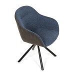 Židle jídelní, modrá látka a tmavě šedá látka v dekoru vintage kůže, černý kov, otočná P90°+ L90° s vratným mechanismem