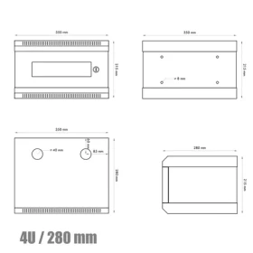 DATACOM 10" rack jednodílný 4U 280 černé / Nástěnný rack / skleněné dveře (7030)