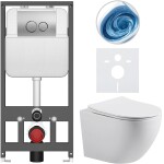 CERANO Kompletní WC set Basic/Cesso - bílá lesklá - WC tlačítko Dualo/Stříbrná - závěsné - předstěnová instalace - 49x36 cm - 8050BD85983