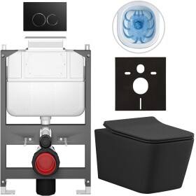 CERANO - Kompletní WC set Basic/Forte - černá matná - WC tlačítko Dualo/Černá - ovládání shora - předstěnová instalace - 51x36 CER-8050BD86380