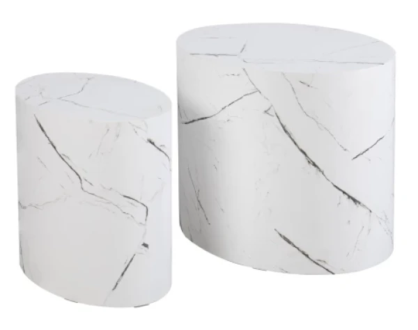 Sada oválných stolků Alvo, imitace bílý mramor, 2 ks