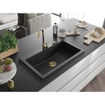 MEXEN/S - Elix granitový dřez 1-miska 800 x 500 mm, černá/stříbrná metalik, sifon zlatá 6527801005-73-G