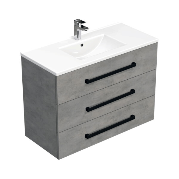 Koupelnová skříňka s černou úchytkou a umyvadlem SAT Cube Way 100x76,5x46 cm beton mat CUBE46C1003BEMOD CUBE46C1003BEMOD
