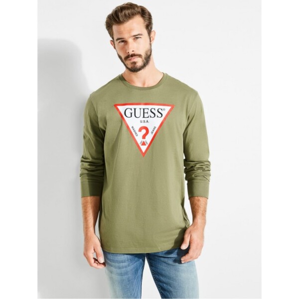 GUESS tričko Classic Logo Long-sleeve Tee zelené XL Zelená
