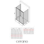 CERANO - Třístěnný sprchový kout Varone LINE U L/P - 6 mm - černá matná, transparentní sklo - 140x70x195 - posuvný CER-DY505B-90142