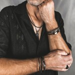 Pánský náramek Mirko z pravé kůže a chirurgické oceli, Hnědá 21 cm