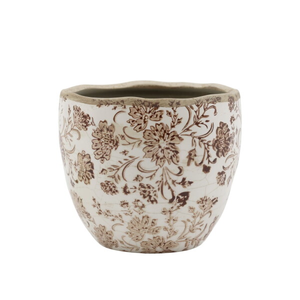 Chic Antique Obal na květiny Floral Motif Ø 11 cm, hnědá barva, keramika