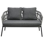 Zahradní set 1+1+2, stůl 90x48, židle a dvojsedačka, Antracitový umělý ratan, kov antracit, tmavě šedá látka.