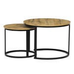 Stůl konferenční, set 2 ks, MDF deska, dekor divoký dub, kovová podnož, černý lak