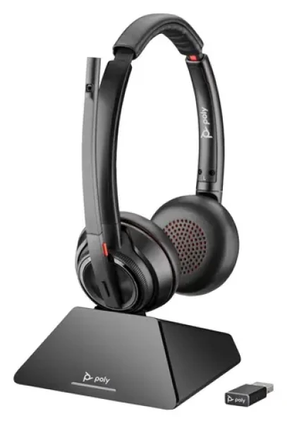 Poly Savi 8220 UC-M černá / Bezdrátová náhlavní souprava / mikrofon / dvě sluchátka / DECT / Bluetooth (209214-02)
