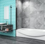 H K - Vanová zástěna S22 100x140 - dvoudílná sklopná, černá, čiré sklo SE-S22-100B
