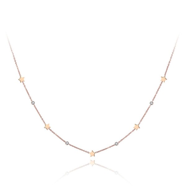 Ocelový náhrdelník se zirkony Susan Gold - hvězdy, chirurgická ocel, Zlatá 40 cm + 5 cm (prodloužení)
