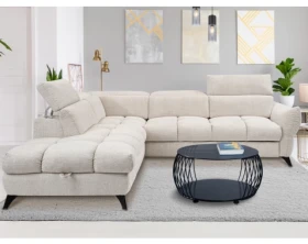 Rohová sedačka Fubu, šedo-krémová strukturovaná látka, levý roh