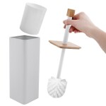 Erga Amba, hranatý toaletní WC kartáč na postavení, bílý matně-přírodní hnědý, ERG-YKA-PD.AMBA-WHT