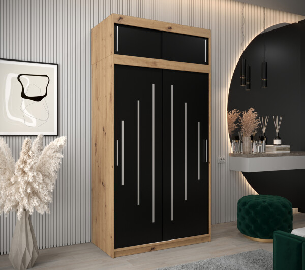 Šatní skříň Abi Y0 s nástavcem Barva korpusu: Dub artisan, Rozměry: 120 cm, Dveře: Černá