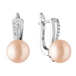 Stříbrné náušnice s růžovou perlou a zirkony Jade, stříbro 925/1000, Růžová