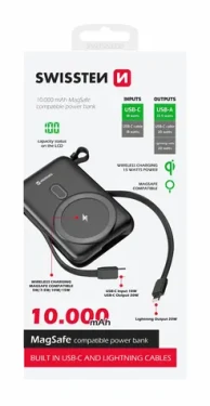 SWISSTEN 22013933 POWER BANK 10000 mAh černá / Power Bank / 22.5W / USB-C USB Lightning / Qi (22013933)