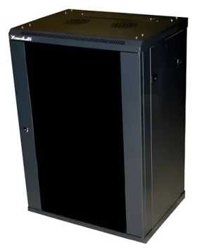 XtendLan 12U/600x450 / Nástěnný rozvaděč / 19" / jednodílný / skleněné dveře (WS-12U-64-BLACK-P)