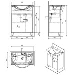 AQUALINE - KERAMIA FRESH umyvadlová skříňka, 1 zásuvka, 60,6x74x34cm, dub platin 50066