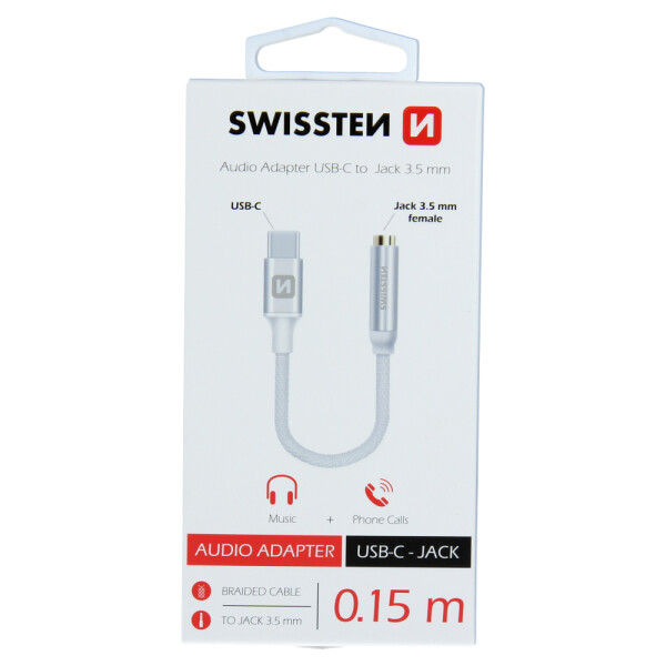 Swissten Audio Adaptér Usb-C/Jack (Samice) 0,15m, stříbrný