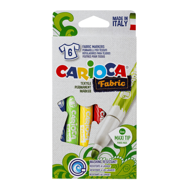 Carioca textilní fixy sada 6 ks, maxi hrot 6 mm, permanentní