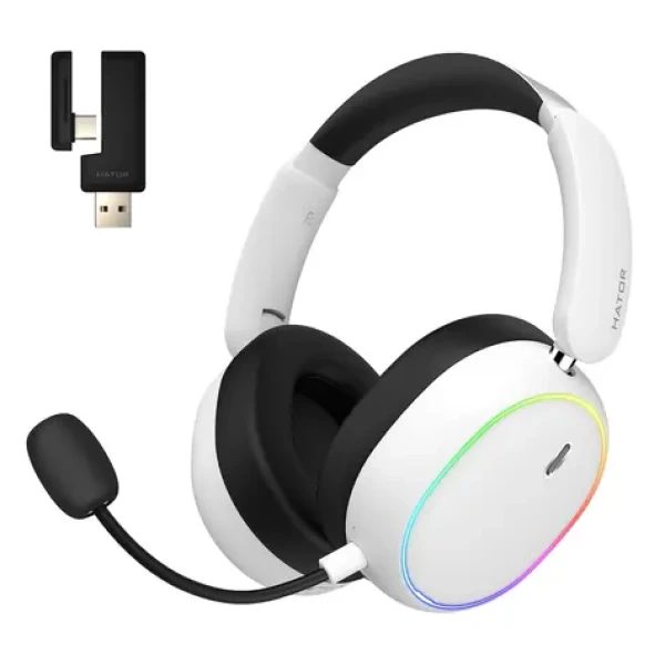 Hator Phoenix 2 ESH41 bílá / Herní bezdrátová sluchátka s mikrofonem / Hi-Res / ANC / BT 5.4 / USB (ESH41)