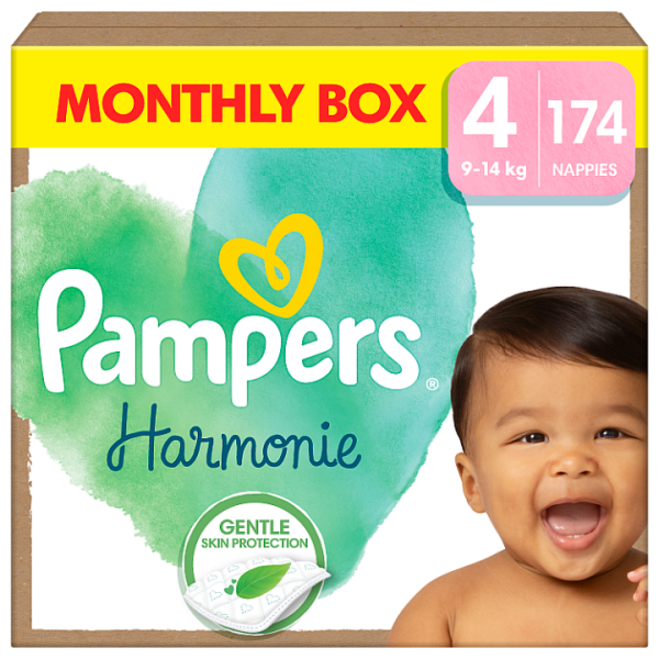 Pampers Harmonie Baby Dětské Plenky Velikost 4, 174 Plenek, 9kg-14kg