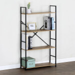 Regál, 4 police, dekor dub, MDF, černý lak