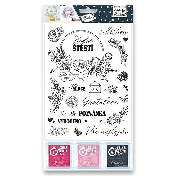 Razítka Aladine Stamp with Love, 25 ks - Květiny a gratulace