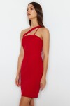 Trendyol červené tkané tkané šaty s asymetrickým límcem