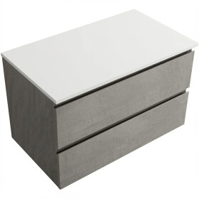 CERANO - Koupelnová skříňka Carole - betonově šedá + deska pod umyvadlo z lit. mramoru Elanys - 12 mm - bílá matná - 100x49,2x46 CER-8050BD85510