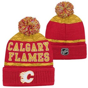 Outerstuff Dětská zimní čepice Calgary Flames NHL Puck Pattern Cuffed Pom